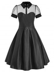 Mesh Panel Belted Prom Dress -  