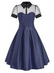 Mesh Panel Belted Prom Dress -  