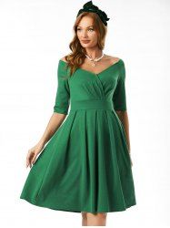 Off Shoulder Raglan Sleeve Surplice Dress -  