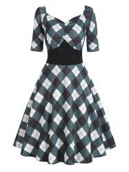 Ruched Plaid Empire Waist Dress -  