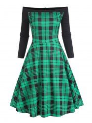 Off Shoulder Plaid Flared Dress -  