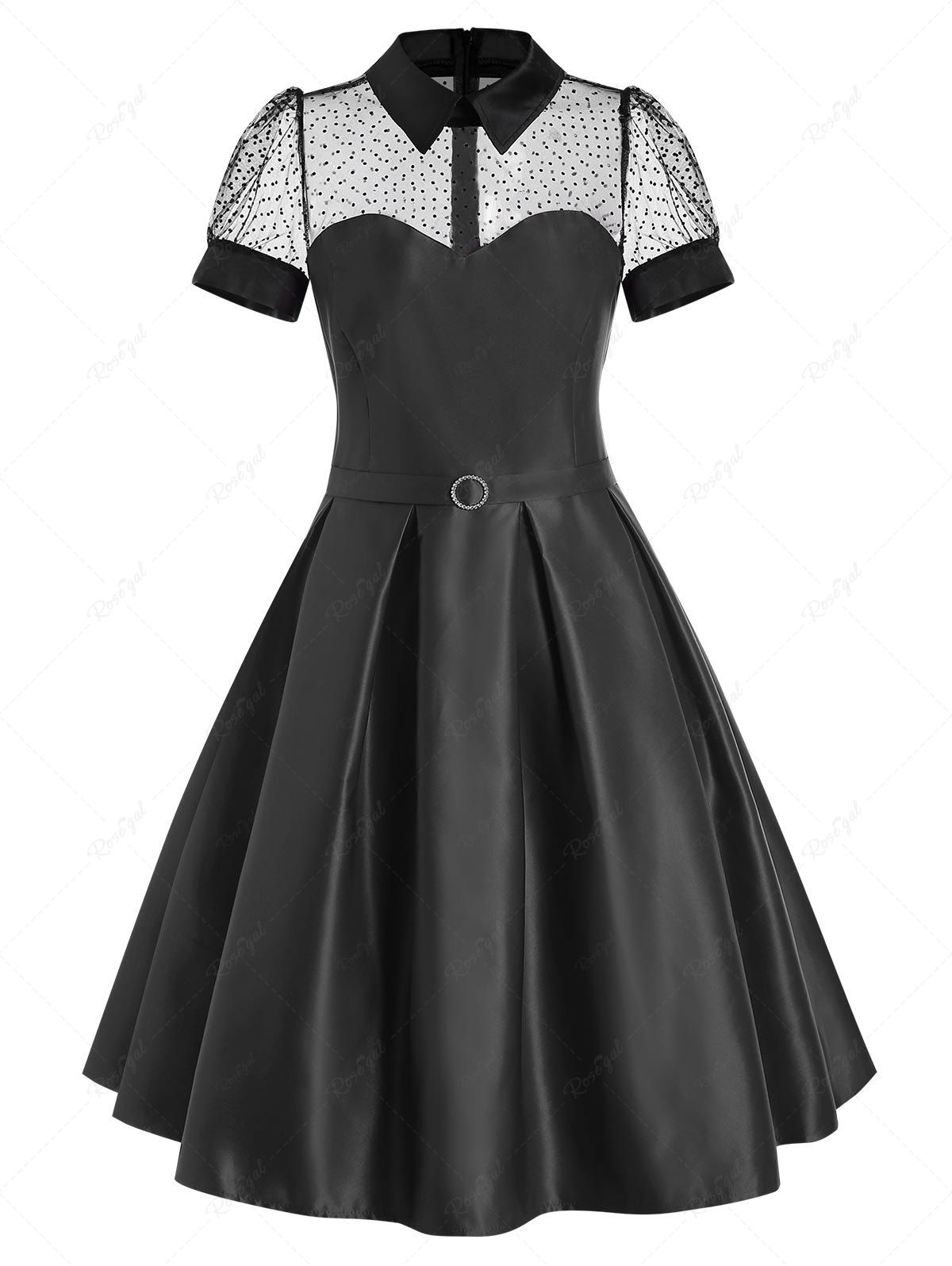 Best Mesh Panel Belted Prom Dress  