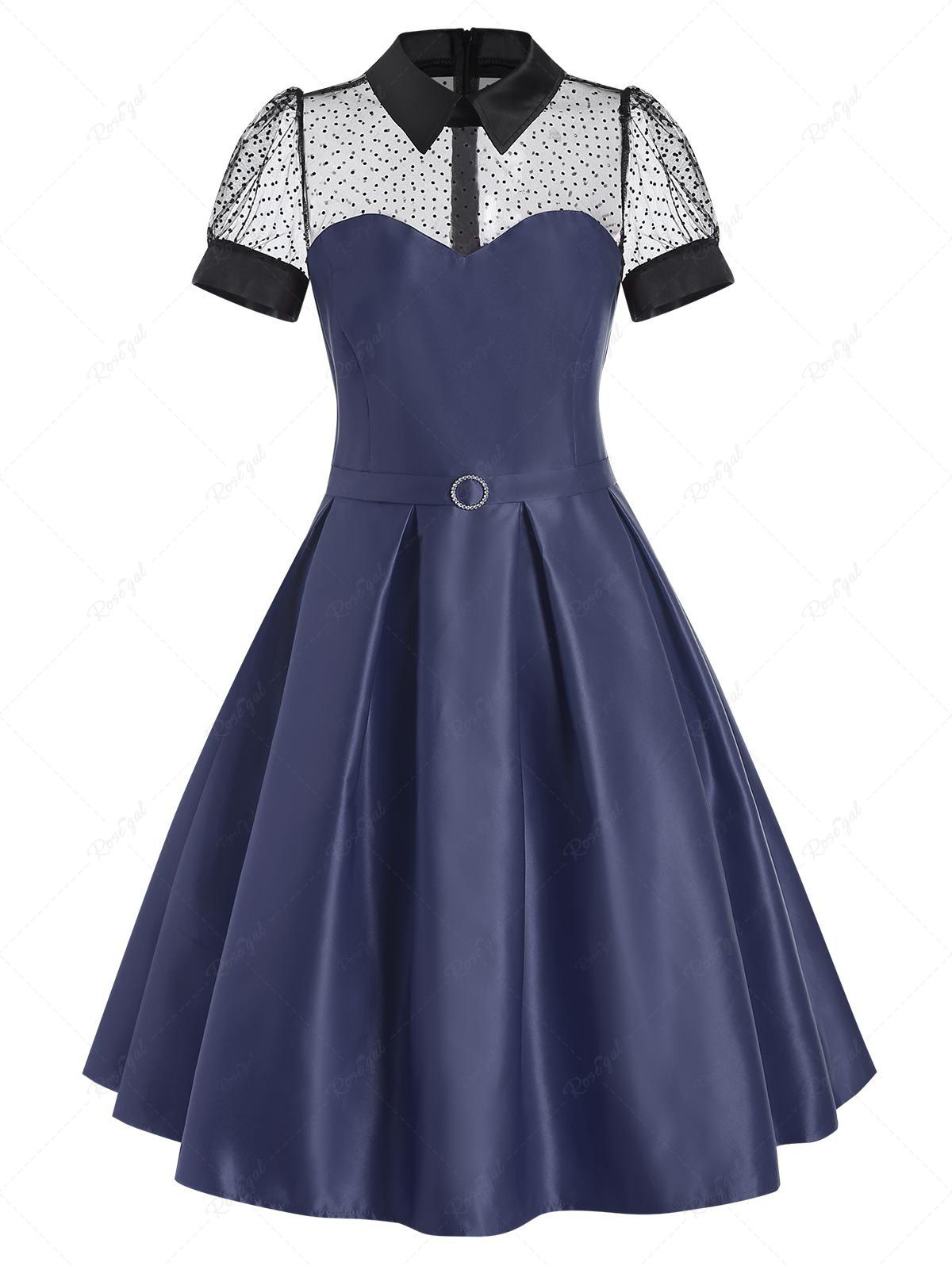 Outfit Mesh Panel Belted Prom Dress  