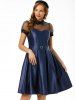 Mesh Panel Belted Prom Dress -  