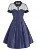 Mesh Panel Belted Prom Dress -  