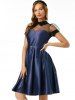 Mesh Panel Belted Prom Dress -  
