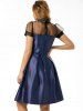 Mesh Panel Belted Prom Dress -  