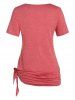T-shirt Déchiré Découpé Plissé à Côté Noué de Grande Taille - Rose clair 