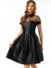 Mesh Panel Belted Prom Dress -  