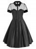 Mesh Panel Belted Prom Dress -  