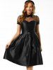 Mesh Panel Belted Prom Dress -  