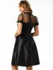 Mesh Panel Belted Prom Dress -  