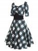 Ruched Plaid Empire Waist Dress -  
