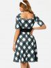 Ruched Plaid Empire Waist Dress -  