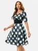 Ruched Plaid Empire Waist Dress -  