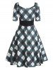 Ruched Plaid Empire Waist Dress -  