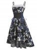 Lace Up Floral Print Faux Fur Insert High Low Dress -  