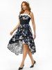 Lace Up Floral Print Faux Fur Insert High Low Dress -  
