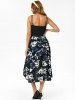 Lace Up Floral Print Faux Fur Insert High Low Dress -  