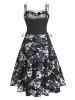 Lace Up Floral Print Faux Fur Insert High Low Dress -  