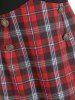 Mock Button Plaid Off Shoulder Pencil Dress -  