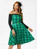 Off Shoulder Plaid Flared Dress -  