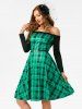 Off Shoulder Plaid Flared Dress -  