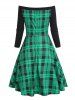 Off Shoulder Plaid Flared Dress -  