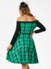 Off Shoulder Plaid Flared Dress -  