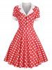Mock Button Polka Dot Lapel Dress -  