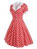 Mock Button Polka Dot Lapel Dress -  