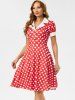 Mock Button Polka Dot Lapel Dress -  