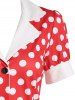 Mock Button Polka Dot Lapel Dress -  