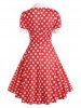 Mock Button Polka Dot Lapel Dress -  