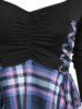 Ruched Bust Plaid Flare T Shirt -  