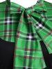 Plaid Panel Pussy Bow Dress -  