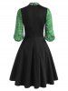 Plaid Panel Pussy Bow Dress -  