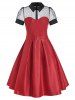 Robe de Bal Ceinturée Panneau en Maille - Rouge L