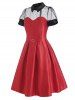 Robe de Bal Ceinturée Panneau en Maille - Rouge L