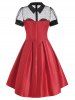 Robe de Bal Ceinturée Panneau en Maille - Rouge L