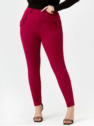 Plus Size High Rise Pockets Skinny Colored Pants