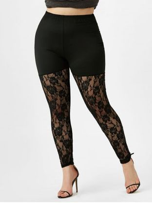 Plus Size Flower Lace High Waisted Skinny Leggings