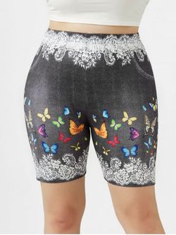Plus Size & Curve 3D Lace Butterfly Print High Rise Short Jeggings - GRAY - 4X