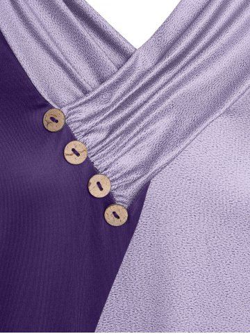 Plus Size Colorblock Shawl Collar Tee