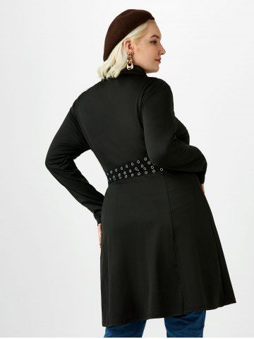 Plus Size Double Belted Grommet Zip Pocket Long Coat