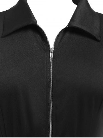 Plus Size Double Belted Grommet Zip Pocket Long Coat