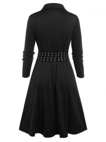 Plus Size Double Belted Grommet Zip Pocket Long Coat