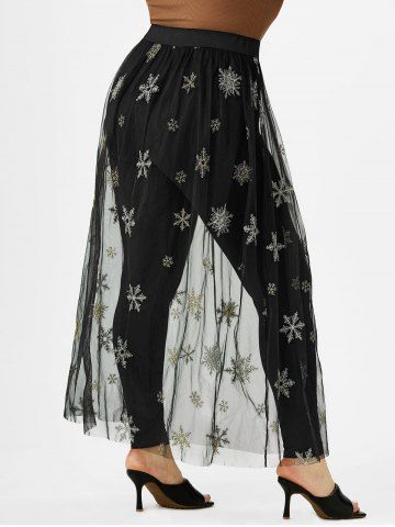 Plus Size Glitter Snowflake Mesh See Thru Overlay Pants