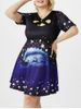 Plus Size Elk Moon Print Cutout Crossover Christmas Dress -  