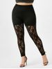 Plus Size Flower Lace High Waisted Skinny Leggings -  